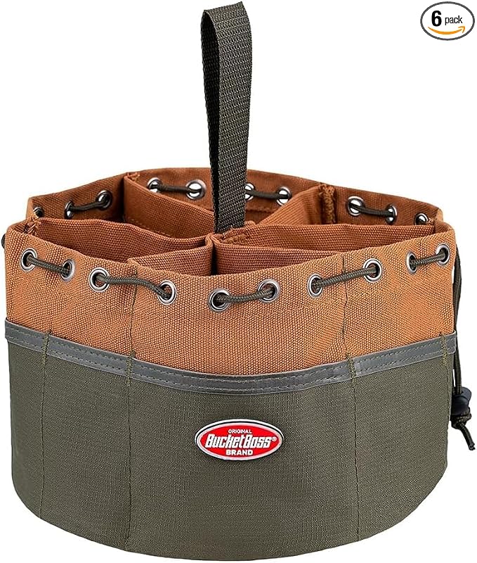 Bucket Boss 25001 Canvas Organizer Parachute Bag with 19 Pockets for Nails,Screws, and Bolts in Brown (Pack of 6)