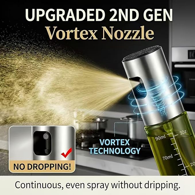 Oil Sprayer for Cooking - Olive & Avocado Oil Spray Bottle, 100ml Food Grade Glass Mister with Adjustable Nozzle for Kitchen Gadgets, Air Fryer, Salad, Frying, BBQ (2PCS)