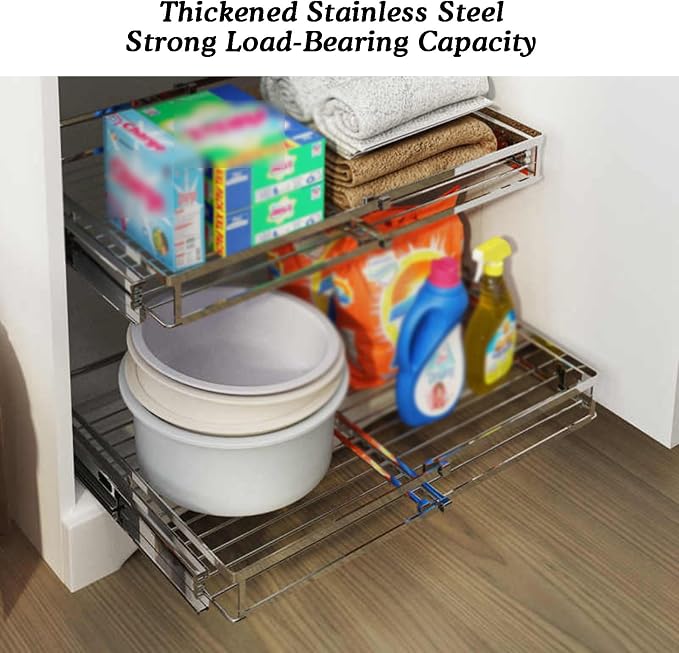 Pull Out Drawer Basket,Sliding Closet Drawer Organiser Shelves,Stackable Storage Bins,Load-bearing 10kg,for Kitchen Pantry Bathroom Cabinets(Cabinet width ≥39cm)