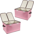 Foldable Fabric Storage Box with Double-Lid & Dividers, Large Organizer for Home, Closet, Office (Pink, 2 Packs)