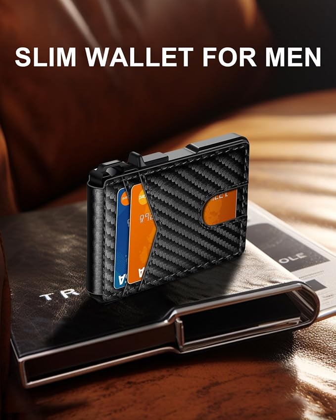ZALVEX Wallet for Men, Mens Minimalist Wallet 9-13 Cards, Slim Compact Wallet with Money Clip & ID Window, RFID Blocking Smart Pop Up Card Wallet, Metal Aluminum Credit Card Holder Bifold Wallet | Money Clip & ID Window, Compact Smart Pop Up Card Walle...