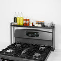 Bumusty Adjustable High Stand Stove Top Shelf – Expandable 4-Level Spice Rack and Kitchen Countertop Organizer, Anti-Slip Metal, 27"–33" Length, 11"–14" Height, Black