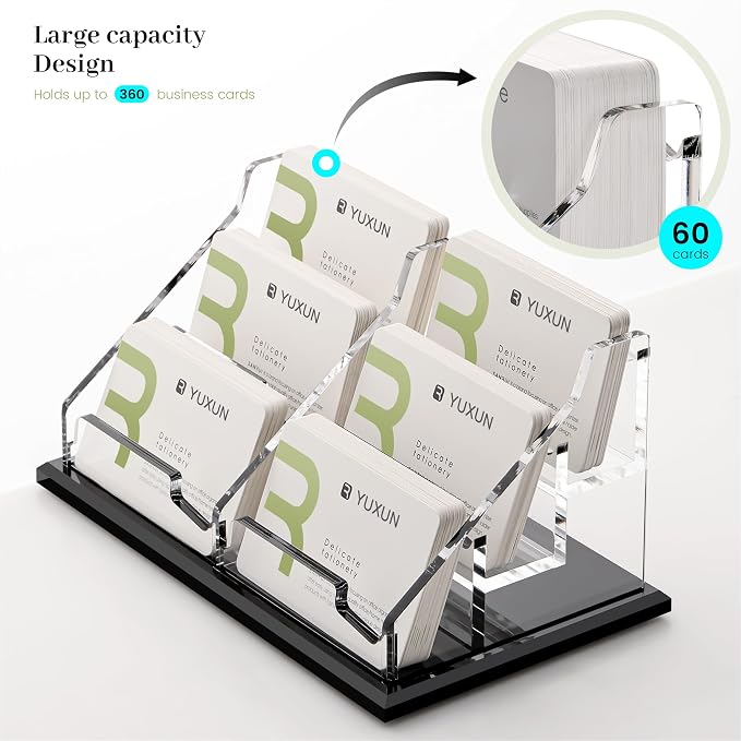YUXUN Black Business Card Holder for Desk-3 Tier 6 Slot, Acrylic Business Card Holder for Women Men, Business Card Display Stand for Exhibition, Home, Office
