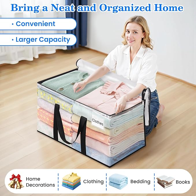 BlissTotes 6-Pack Large Moving Bags with Backpack Straps & Strong Zippers, Heavy-Duty Storage Bags Moving Boxes for Space Saving, Dorms, Transport, 76L-20 Gallons, Clear