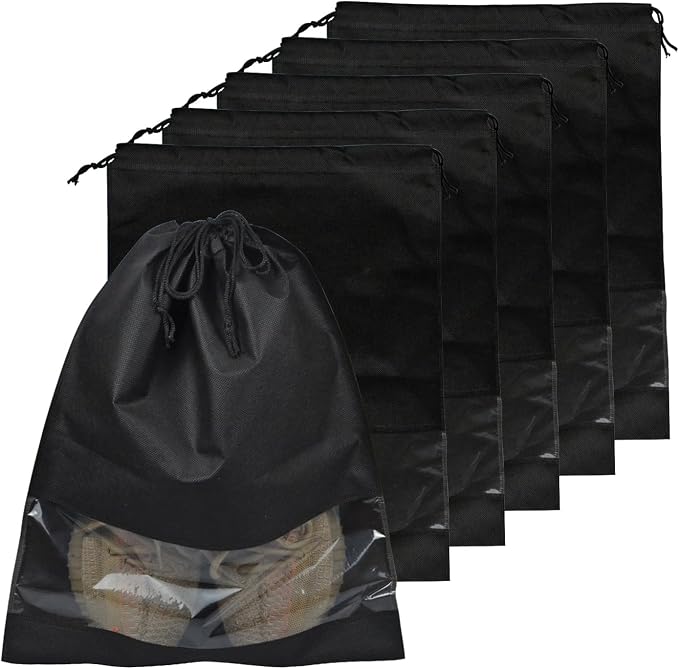 10 Pack Shoe Bags for Travel, Drawstring Bag for Men Women, Shoe Storage, Travel Essentials, Organization Accessories (10, Black)