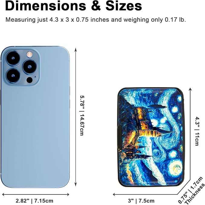 Credit Card Holder, Metal Card Wallet RFID Blocking Mini Slim Aluminum Business Hard Card Case for Women Men (Starry Night Castle)