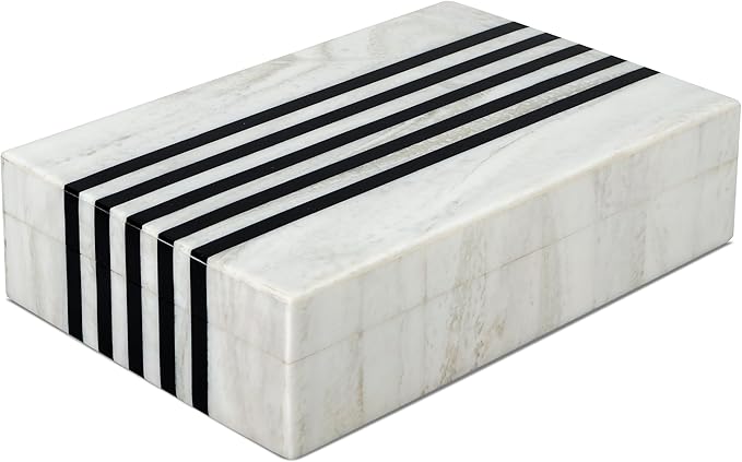 Handicrafts Home Large Decorative Storage Box with Lid – Black White Modern Storage Box, Remote Control Organizer for Coffee Table, Console & Living Room Decor – Mono Sprint 12 x 6 x 2
