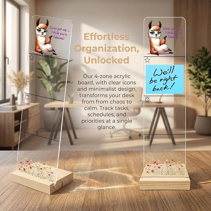 Sticky Note Holder, Monitor Memo Board, Acrylic Post It Note Holder with Wooden Base, Includes 200 Notes, Desk Organizer, Funny Llama Quote “Llama Just Say I Think You’re Fabulous”