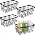 4 set Hanging Wall Basket Organizer,Over the Cabinet Door Wire Baskets for Organizing -Space-Saving Hanging Baskets for Organizing,Wall Mount Storage,No Drilling Adhesive Wall Storage Basket, Black
