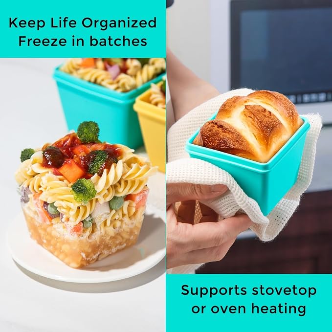 Gemice 1-Cup Silicone Freezer Molds with Lids, Individual 4-Pack | Oven & Dishwasher Safe, BPA-Free Soup Portion Cubes Trays, Freezer Containers for Food Storage