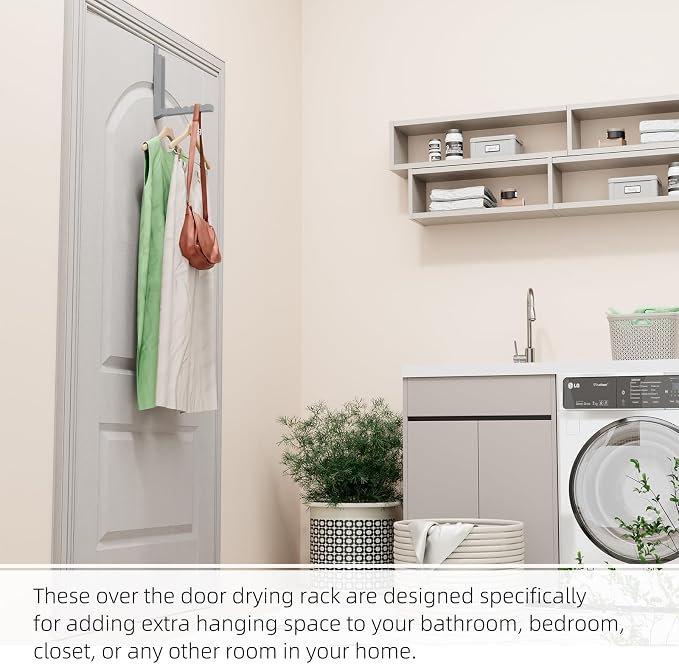 BAKON Over The Door Hanger Folding Clothes Drying Rack, Folding Hanging Coat Rack for Indoor Laundry Room Compact Small Space Foldable Portable Clothing Hanger Hook Collapsible-4 Pack (Gray)