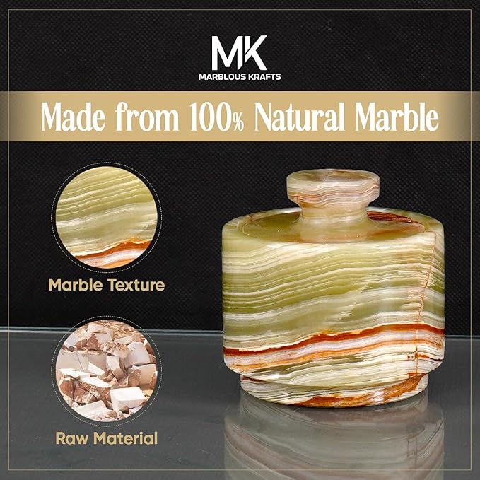 MARBLOUS KRAFTS Marble Salt Cellar with Lid 3" Green Onyx Stone Salt Holder for Counter & Stone Salt Container, Salt Dish, Salt Box & Spice Jar