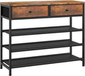 usikey Shoe Rack, 4 Tier Shoe Storage Organizer with 2 Drawers, Metal Shoe Shelf for 12-15 Pairs of Shoes, with 3 Oxford Fabric Shelves and Wooden Top, Shoe Stand for Entryway, Closet, Rustic Brown