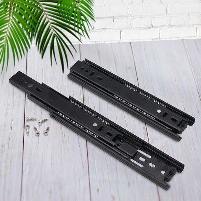 7 Pair 8 Inch Black Soft Close Drawer Slides, Heavy Duty Drawer Slides, Ball Bearing 3 Folds Full Extension, Used in Keyboard Trays, Table Drawers, Shelves, Nightstands, and More, by GENHAKON.
