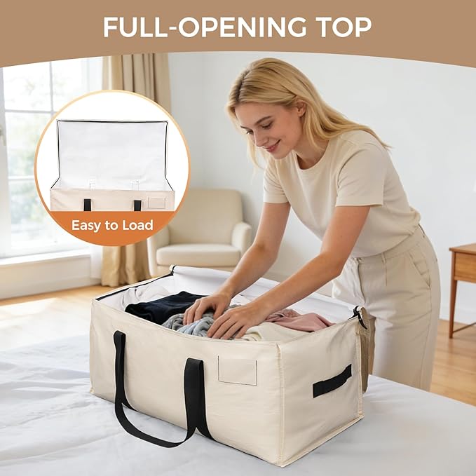 BAGAIL Heavy Duty Moving Bags with Strong Handle, Extra Large Moving Boxes, Storage Tote for Clothes, College Moving Supplies(Beige, 4 Pack)