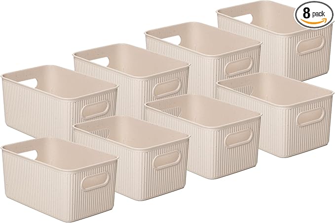 Superio Eco-Friendly Decorative Plastic Basket Open Home Storage Bins Organizer Baskets, Medium (8 Pack) Container Boxes for Organizing Closet Storage Bins for Shelves Drawer Shelf 5 Liter