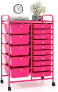 Giantex 15 Drawers Rolling Cart, Classroom Organizers, Storage Cart with Wheels, for Teacher Office Home School Supplies Tool Craft Art Paper