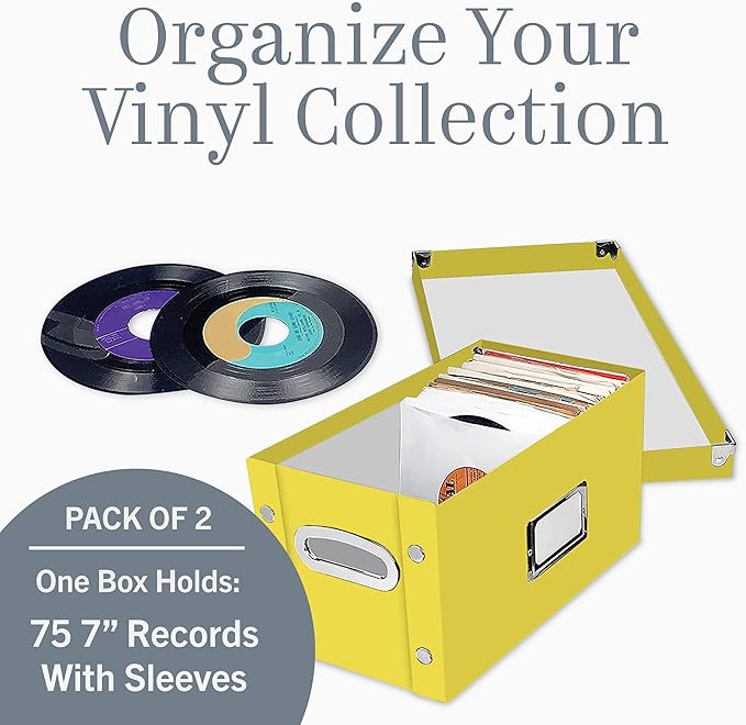 Snap-N-Store Vinyl Record Storage Box - 7"/45 RPM - 1 Pack- Crate Holds up to 75 Vinyl Albums - Yellow