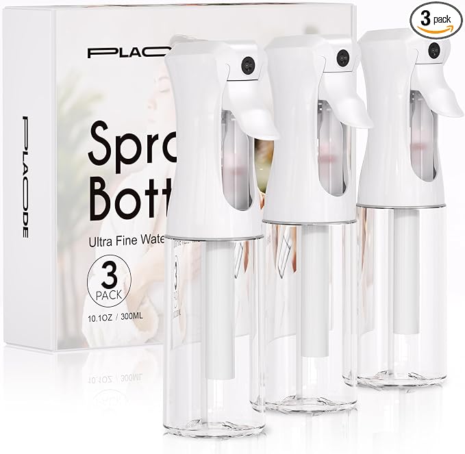 3 Pack Spray Bottle for Hair - Continuous Hair Spray Bottles Refillable Mister Sprayer for Hairstyling, Plants, Pets, Skincare, Cleaning (10.1 OZ/300ML, White)