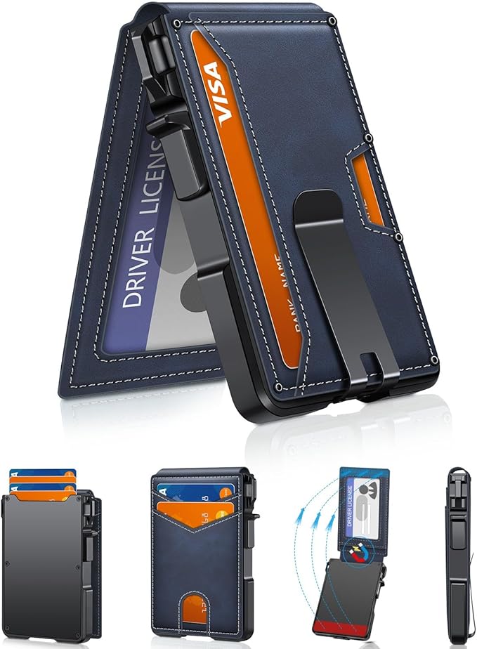 Wallet for Mens Minimalist Wallet 9-13 Cards RFID Blocking Slim Wallet | Money Clip & ID Window, Compact Smart Pop Up Card Wallet, Metal Aluminum Credit Card Holder Wallet, Birthady Gifts for Men