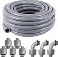 3/4 Inch 25ft Electrical Conduit Kit UL Certification,Flexible Non Metallic Liquid Tight Electrical Conduit,Flexible Metallic Conduit with 5 Straight and 3 90-Degree Conduit Connector Fittings