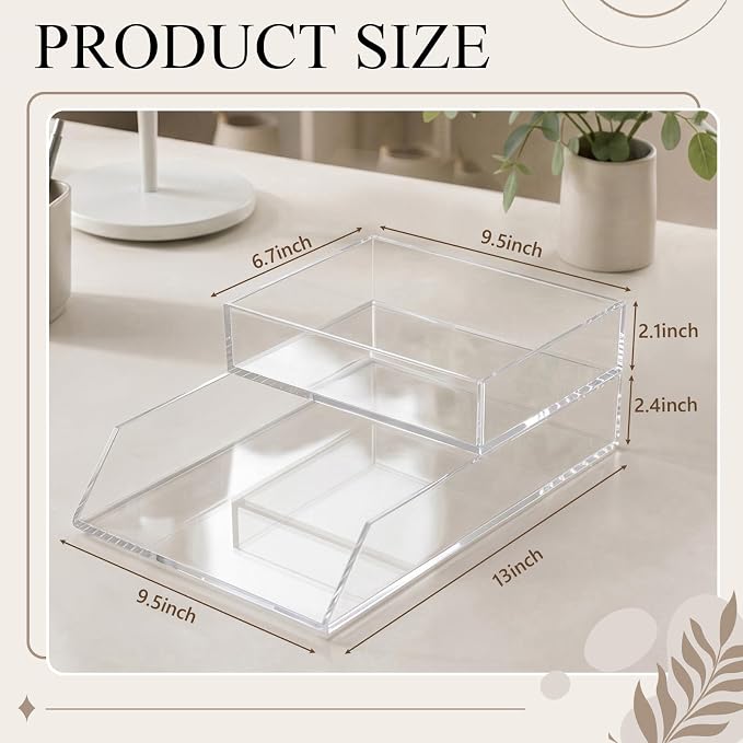 Novabright Acrylic Desk Organizer Letter Tray Set of 2, Tabletop Desktop File Holder for Storage Paper Letters Folders Notebooks, Clear Stackable Paper Tray for Office Copy Print