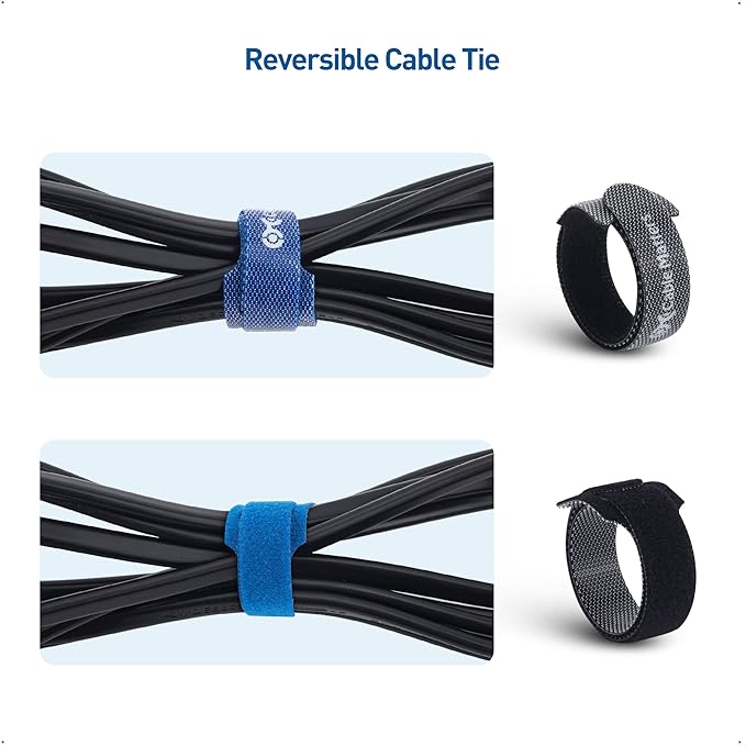 Cable Matters 100-Pack 8-Inch Hook-and-Loop Reusable Cable Ties, Multicolor | 42 Lbs Tensile Strength, Black/Blue/Orange, Cord Wrap, Zip Ties and Cable Management Straps