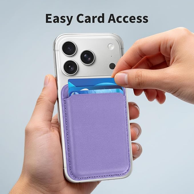 Magnetic Wallet Phone Card Holder for Phone Case with Mag-Safe, Stronger Magnetic RFID Leather Phone Wallet Stick on Series of iPhone 17/16/15/14/13/12 and Pro/Promax, Lavender