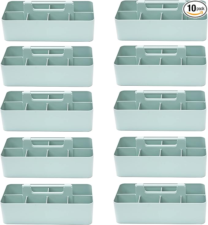 -Large Portable Caddy, DIY Dividers, 8 Compartments, School Office Supplies Home Business Organizer,Portable Basket with Handle Storage Organizer Modern Made in USA (10 PACK, Mint)