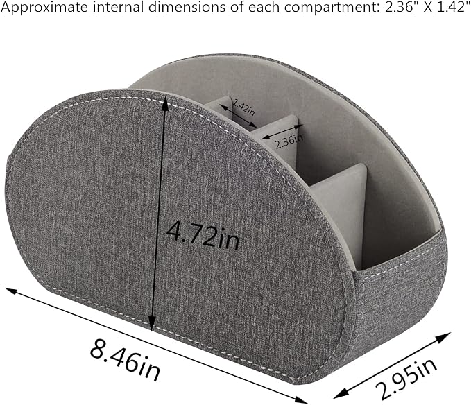 Remote Control Holder,TV Remote Caddy/Box with 5 Compartments,Bedside Table Organizer for Controller,Glasses,makeup brushes,jewelry and Media Player,Pen/Pencil Storage (Grey)