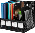Comix Magazine File Holder Rack/Vertical Desktop File Organizer - Plastic Desk Organizer for Files, Folders, Books - 4 Compartment Binder Organizer - Black