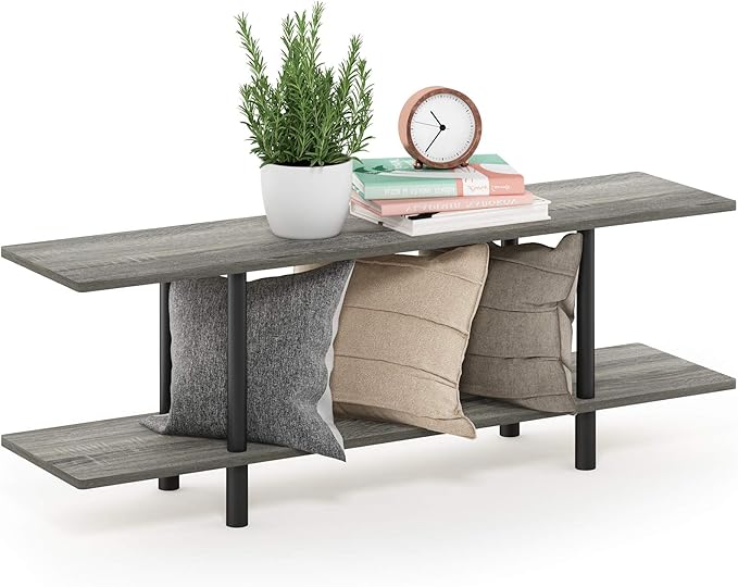 Furinno Turn-N-Tube 2-Tier Multipurpose Wide Shelf, French Oak Grey/Black