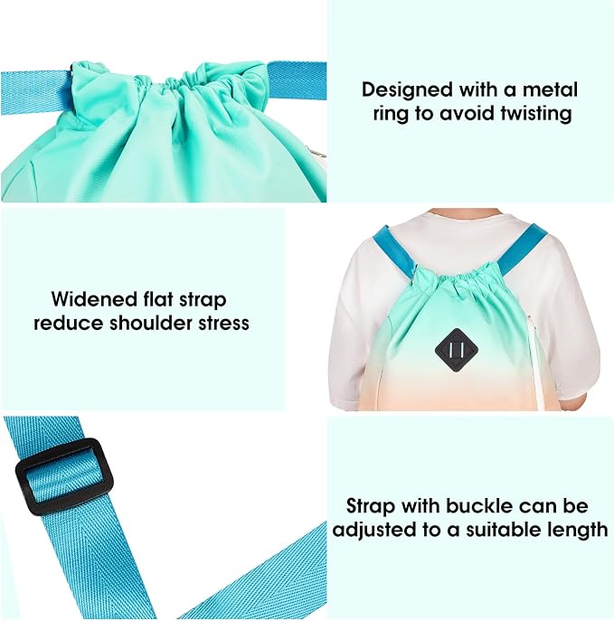 WANDF Drawstring Backpack with Shoe Compartment, Sports Gym Bag | Multi-Pocket Storage, Water-Resistant Fabric, Cinch String Bag