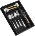Yofidra Bamboo Silverware Organizer, 13.8 x 9.84 x 1.96 Inches Kitchen Utensil Drawer Organizer, Silverware Tray for Drawer with Fixed Slots for Spoons, Forks & Knives, Natural (Black)