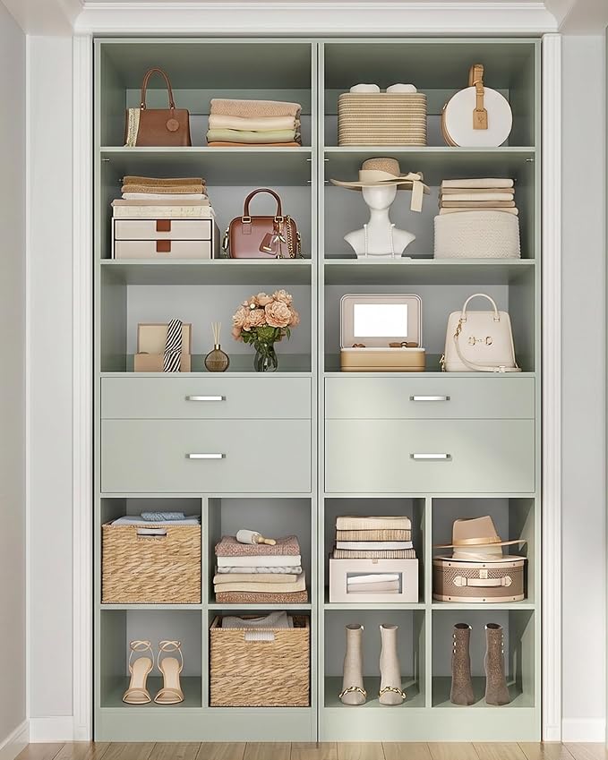 44" Storage Unit with Drawers and Shelves, Crab Green