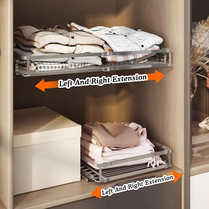 Pull Out Drawer Basket,Sliding Closet Drawer Organiser Shelves,Stackable Storage Bins,Load-bearing 10kg,for Kitchen Pantry Bathroom Cabinets(Cabinet width ≥39cm)