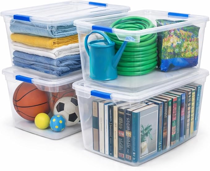 EconoHome Clear Storage Box - 95 Qt/24 Gallon Clear Plastic Storage Bins with Lids 4 Pack - Lidded Stackable Organizer Bins for Organization - Heavy-Duty Tote for Organizing at Home, Office, or Garage