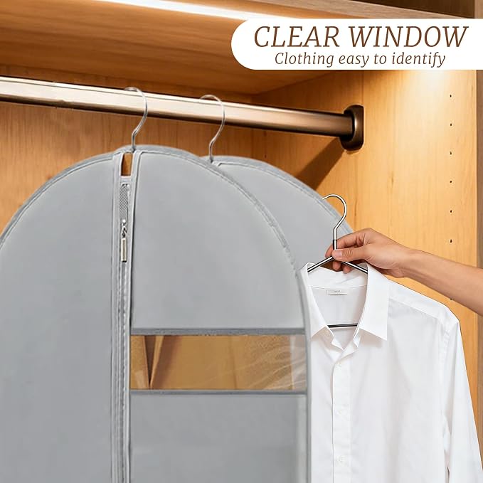 2 Pack 65" Long Dress Bags for Gowns, Dress Garment Bag for Hanging Clothes, Dress Cover with Clear Window for Dresses, Coats, Grey