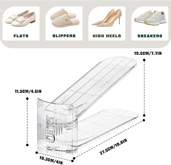 FENRUNXU Transparent Shoe Slots Organizer for Closet, 20 Pack Shoe Stacker Organizer for Closet Shoe Display Space Saver,Adjustable Shoe Rack Organizer Holder for High Heels,Sneakers(Transparent)