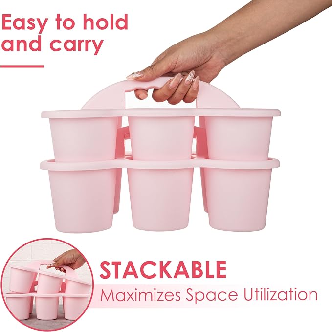 4 pack Classroom Caddy for School,Cup Caddy For Drink | Pencil Holder with 6 Cups, Plastic Art Supply Caddy Organizer With Handle