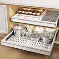 Seinloes 2 Pack Pull Out Cabinet Organizer With Raising Pad for Framed Cabinets,Expandable Width (15"-25") and Depth (17"-24"),3 Slide Rails Slide Out Drawers with Handle,No-Drill Roll Out Shelf,White