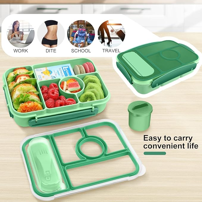 Lunch Box Kids,Bento Box Adult,Lunch Containers for Adults/Kids/Toddler,5 Compartments Bento Lunch Box with Sauce Vontainers,Microwave & Dishwasher & Freezer Safe,BPA Free