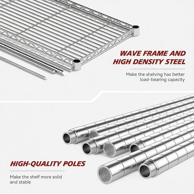 Xcity Storage Shelves, 6 Tier Heavy Duty Metal Shelving Unit, 2400 LBS Adjustable Steel Wire Shelf for Commercial, Pantry, Kitchen, Garage, 14" D x 30" W x 70" H, Chrome