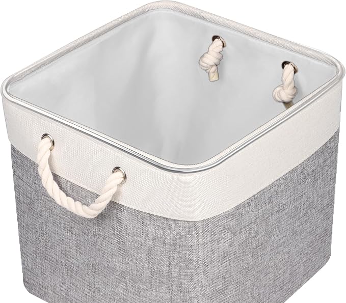 Univivi Foldable Storage Basket Fabric 13 inch Cube Storage Bins with Hard Bottom &Sturdy Handles Storage Cube for Shelf Closet Home (Grey , 4-Pack) | 13x13 Inch Hard Bottom Cube Storage Bins, Foldable Storage Basket for Home Closet Shelf