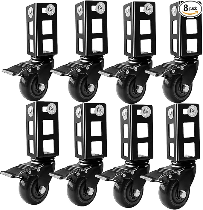 8PCS Storage Rack Caster Wheels,3" Heavy Duty Locking Caster Wheels Warehouse Shelf & Storage Racks Accessories,Fit for Boltless Self Locking Shelving Racks,1000LB Capacity(Black)