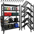 Folding Storage Shelves, Heavy Duty Garage Shelving Unit, Adjustable Metal Standing Storage Rack Shelf, No Assembly Wire Shelving Organizer with Wheels for Kitchen Pantry Warehouse (5-Tier, 1 Pack)