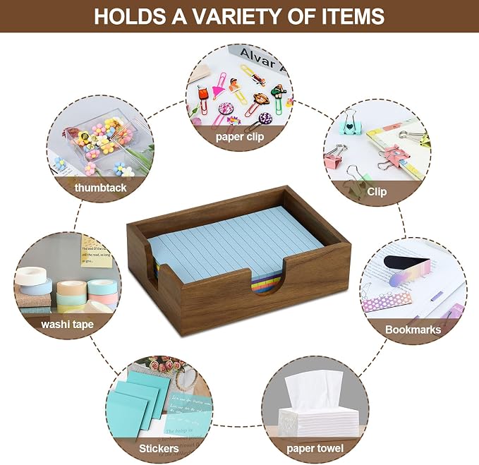 Buqoo 4x6 Walnut Wood Notepad Holder Sticky Notes Memo Pad Dispenser | Large walnut wood notepad holder with U-shaped opening, fits 4x6 sticky notes and keeps desk organized with natural style.