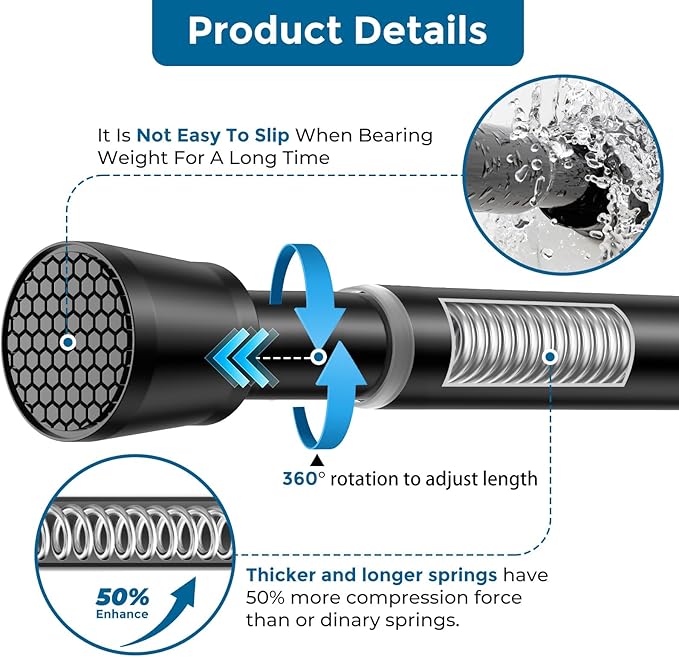 AIZESI 4pcs Spring Tension Curtain Rod for Windows 28 to 48 Inch, Black 7/8 Diameter Adjustable Curtain Rod Spring Curtian Rods No Dirlling for Bathroom, Kitchen, Cupboard
