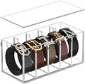 FEMELI Acrylic Belt Organizers for Closet 5-Slots Belt box with Dust Cover | Acrylic Clear Shelf Belts Holders for Closet& Drawer Womens Men Belts Tie Jewelry Storage Organizers Case
