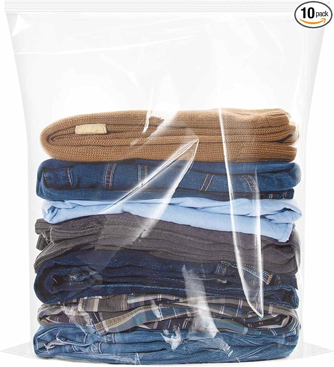 Large Plastic Bags With Zipper Top,5 Gallon,18" x 24",10 Pack,Extra Large Storage Packaging for Clothes,Travel, Moving, Large Reusable Bags,Heavy-Duty,BPA-Free, 2.36-mil Thick Clear